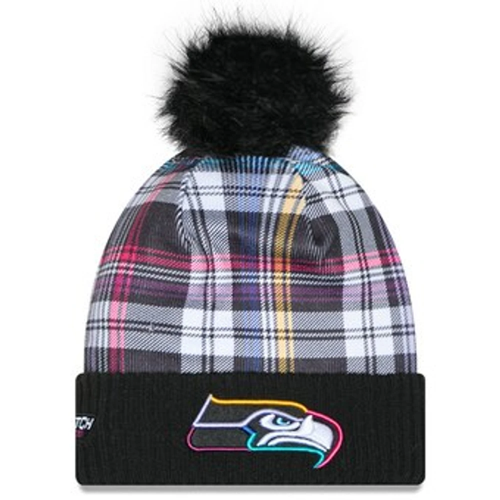 Women's New Era Black Seattle Seahawks 2024 NFL Crucial Catch Cuffed Knit Hat with Pom