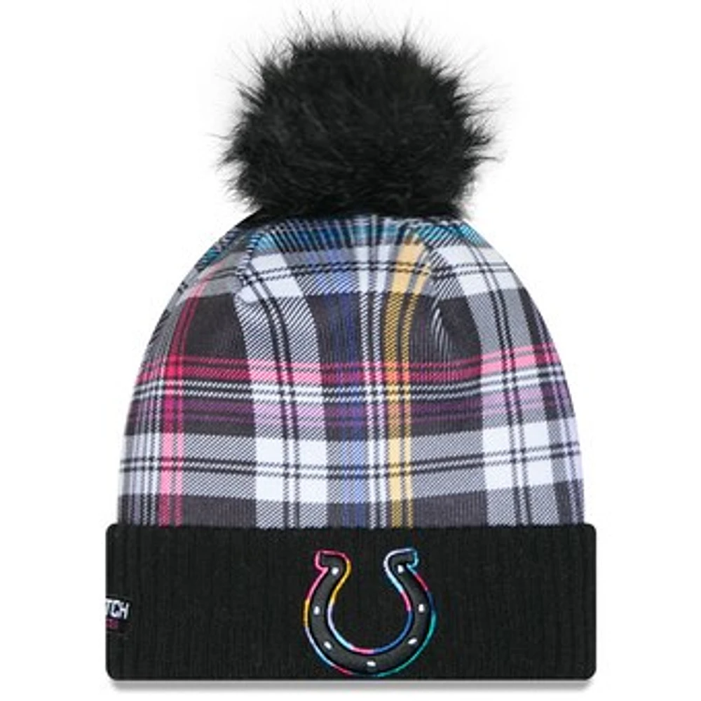 Women's New Era Black Indianapolis Colts 2024 NFL Crucial Catch Cuffed Knit Hat with Pom