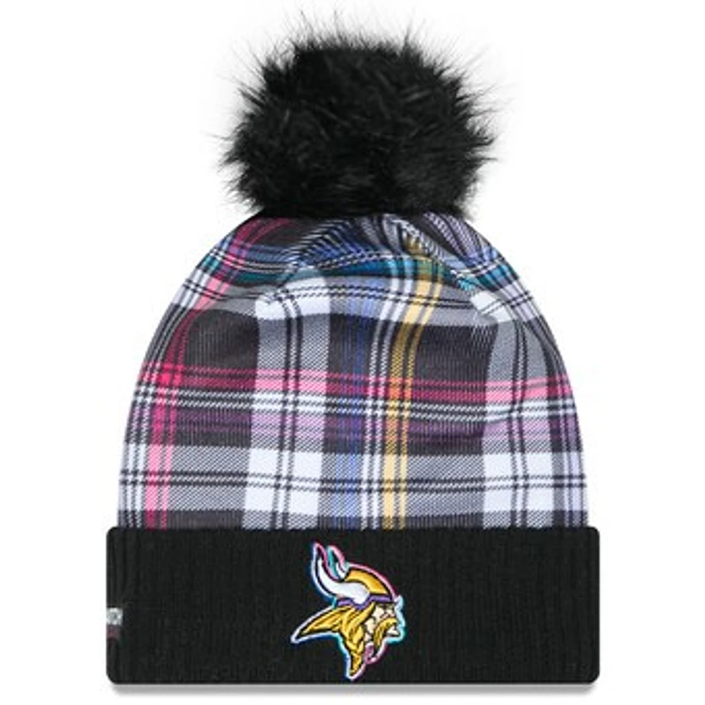 Women's New Era Black Minnesota Vikings 2024 NFL Crucial Catch Cuffed Knit Hat with Pom