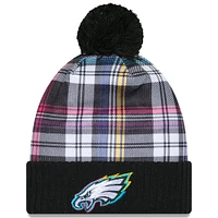 Youth New Era Black Philadelphia Eagles 2024 NFL Crucial Catch Plaid Cuffed Pom Knit Hat