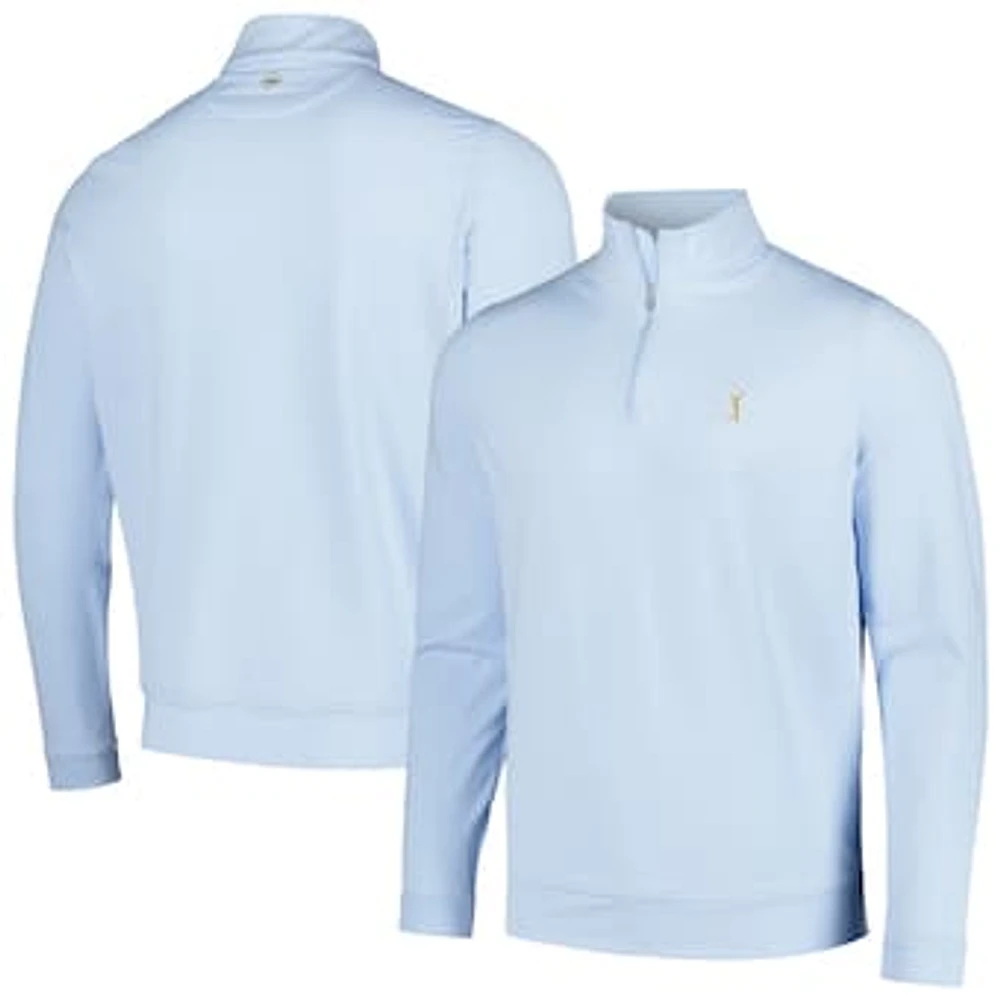 Men's Peter Millar Light Blue/White THE PLAYERS Perth Sugar Stripe Quarter-Zip Top