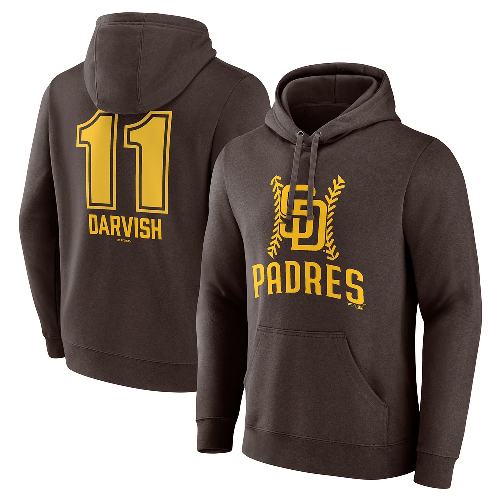 Men's Yu Darvish Brown San Diego Padres Fastball Player Name & Number Pullover Hoodie