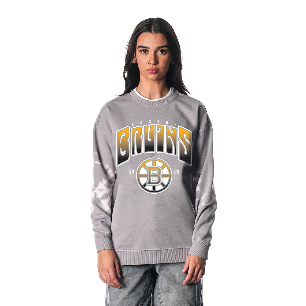 Unisex The Wild Collective  Gray Boston Bruins Tie-Dye Double Collar Pullover Sweatshirt