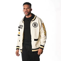 Unisex The Wild Collective  Cream Boston Bruins Jacquard Full-Zip Sweater