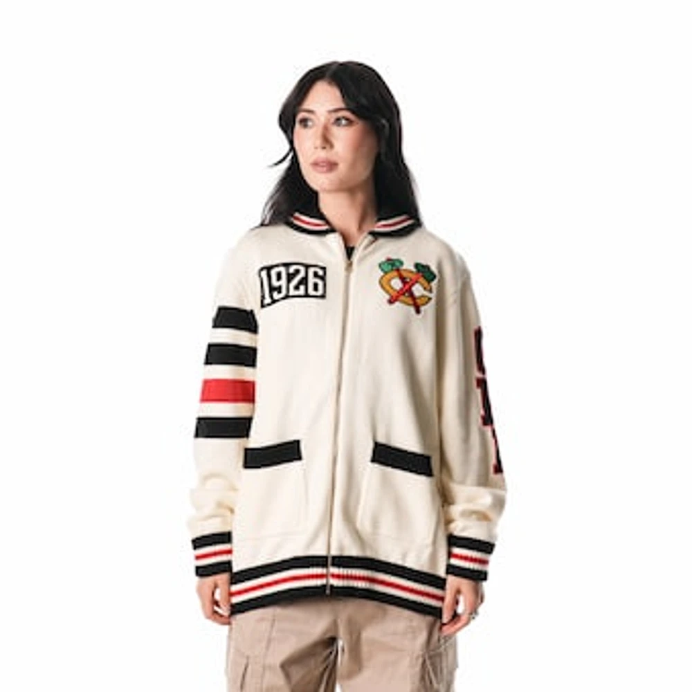 Unisex The Wild Collective  Cream Chicago Blackhawks Jacquard Full-Zip Sweater