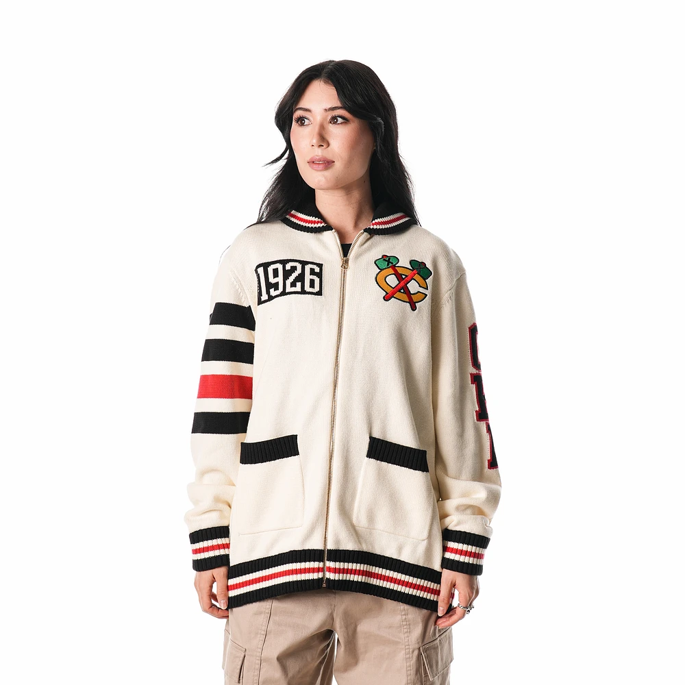 Unisex The Wild Collective  Cream Chicago Blackhawks Jacquard Full-Zip Sweater