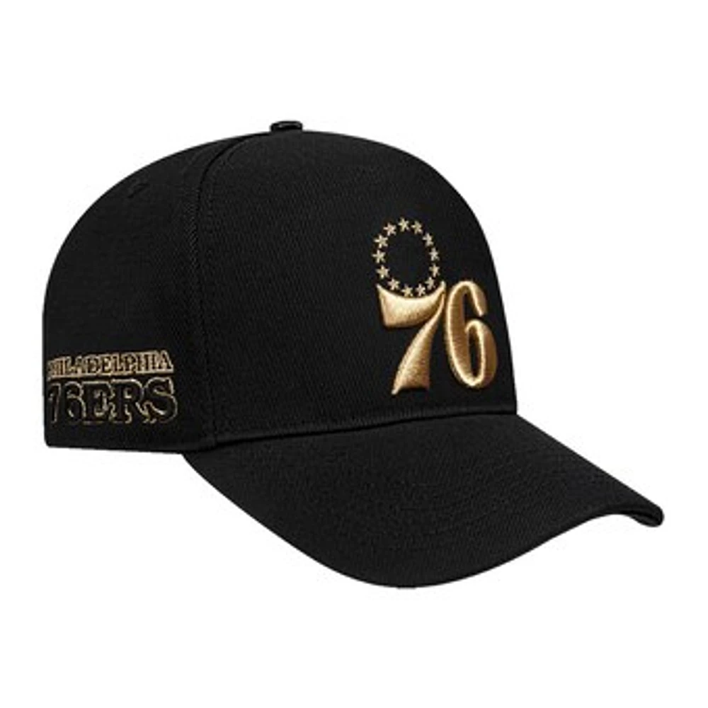 Men's Pro Standard  Black Philadelphia 76ers  Metallic Logo Pinch Front Adjustable Hat