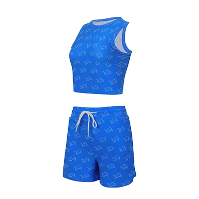 Women's Concepts Sport Detroit Lions Gauge Allover Print Cropped Tank Top & Shorts Sleep Set