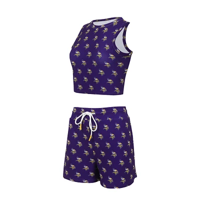 Women's Concepts Sport Minnesota Vikings Gauge Allover Print Cropped Tank Top & Shorts Sleep Set