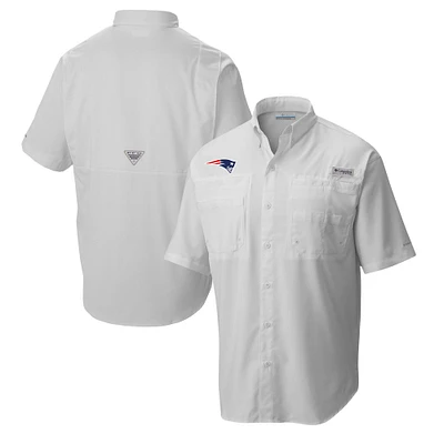 Men's Columbia White New England Patriots Tamiami Omni-Shade Button-Down Shirt