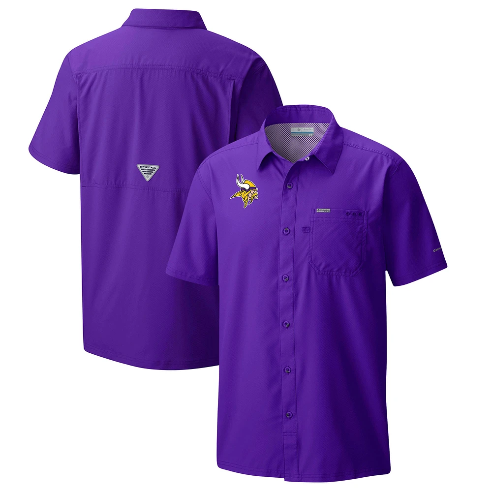 Men's Columbia Purple Minnesota Vikings Slack Tide Omni-Wick Button-Up Camp Shirt