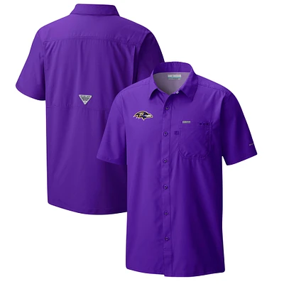 Men's Columbia  Purple Baltimore Ravens Slack Tide Omni-Wick Button-Up Camp Shirt