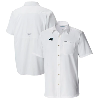 Men's Columbia  White Carolina Panthers Slack Tide Omni-Wick Button-Up Camp Shirt