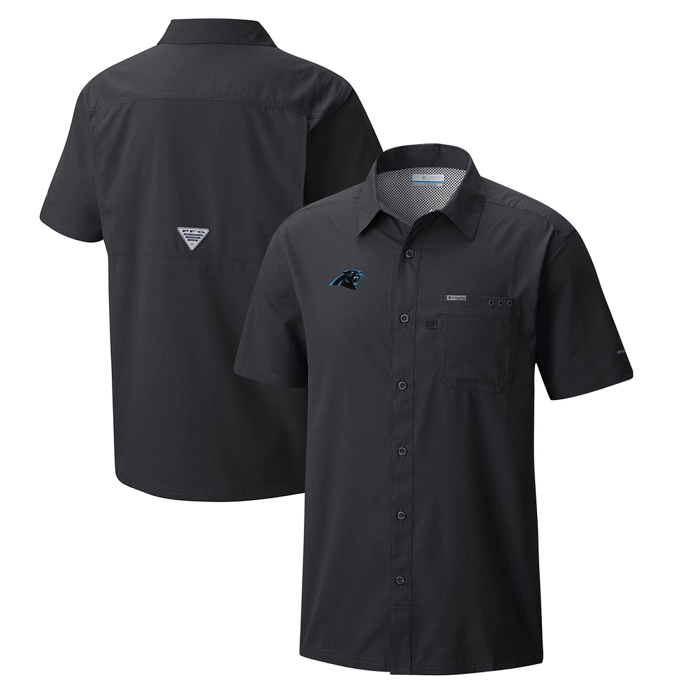 Men's Columbia Black Carolina Panthers Slack Tide Omni-Wick Button-Up Camp Shirt