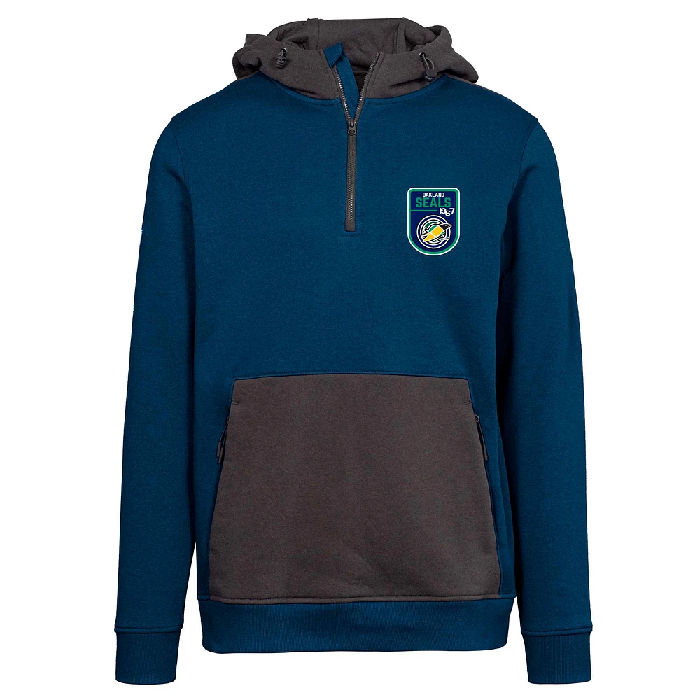 Men's Levelwear Navy Oakland Seals Throwback Retro Chicane Quarter-Zip Pullover Hoodie