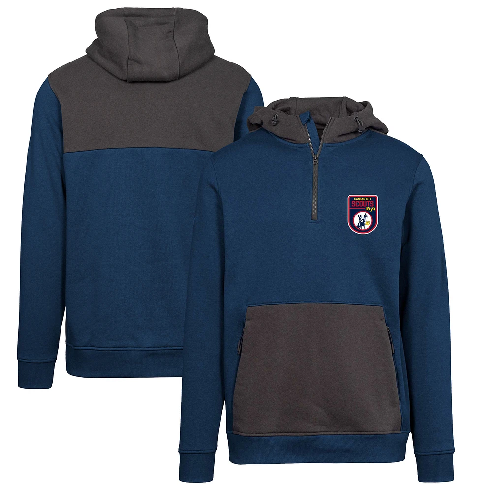 Men's Levelwear Navy Kansas City Scouts Retro Chicane Quarter-Zip Pullover Hoodie