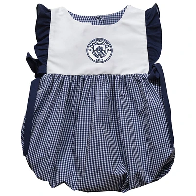 Girl's Infant Vive La Fete Navy Manchester City Gingham Bubble Dress