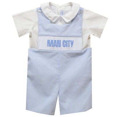 Infant Vive La Fete Sky Blue Manchester City Mini Check Smocked Jon Romper