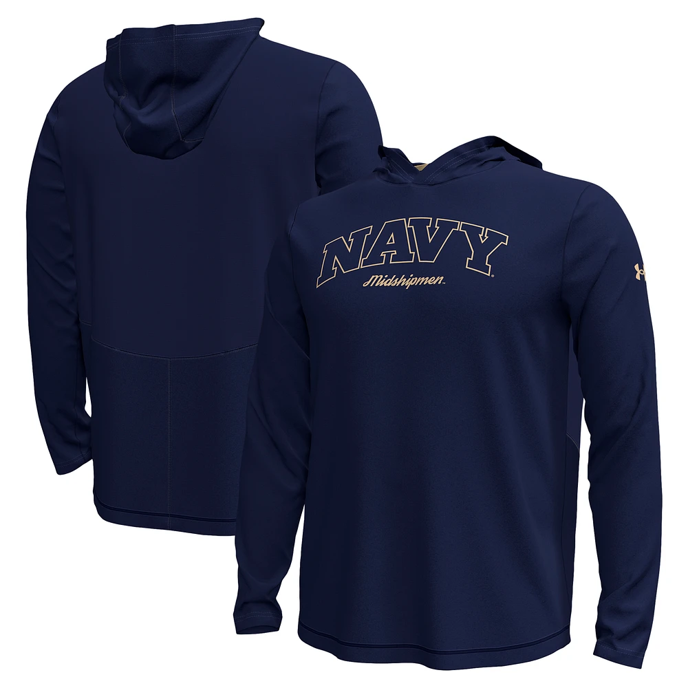 Men's Under Armour Navy Midshipmen Sideline Knockout Hoodie Long Sleeve T-Shirt