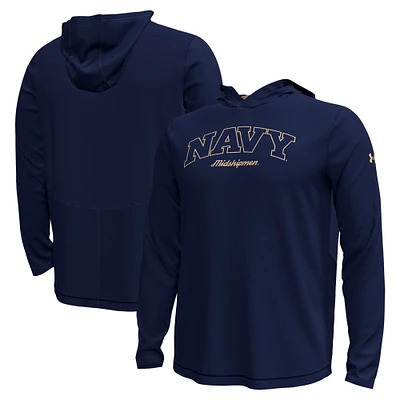 Men's Under Armour Navy Midshipmen Sideline Knockout Hoodie Long Sleeve T-Shirt