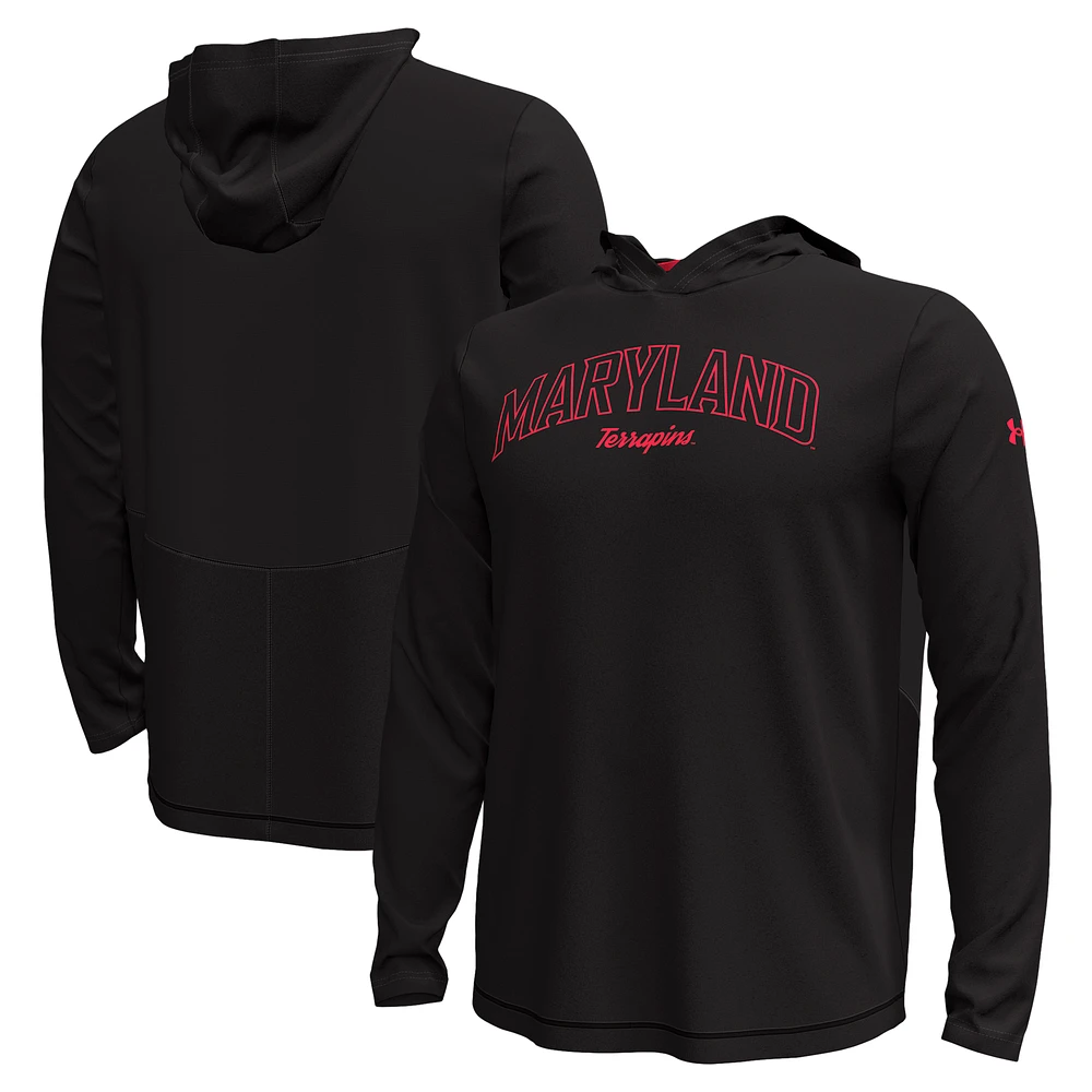 Men's Under Armour Black Maryland Terrapins Sideline Knockout Hoodie Long Sleeve T-Shirt