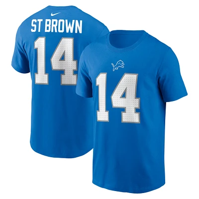 Men's Nike Amon-Ra St. Brown Blue Detroit Lions Name & Number T-Shirt