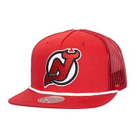 Men's Mitchell & Ness Red New Jersey Devils Roper Trucker Snapback Hat