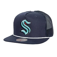 Men's Mitchell & Ness Deep Sea Blue Seattle Kraken Roper Trucker Snapback Hat