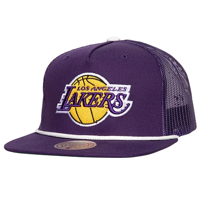 Men's Mitchell & Ness Purple Los Angeles Lakers Roper Meshback Trucker Snapback Hat