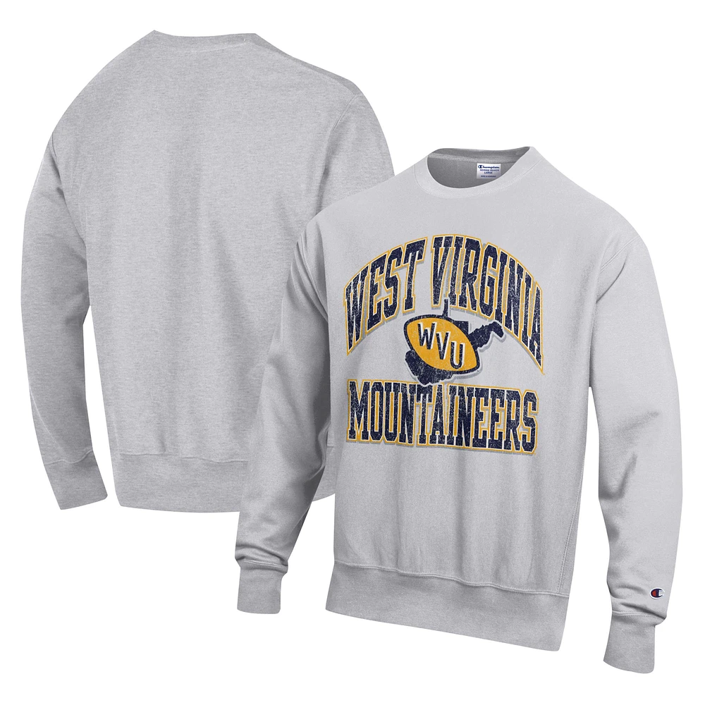 Men's Champion Heather Gray West Virginia Mountaineers Vault Late Night Reverse Weave Pullover Sweatshirt