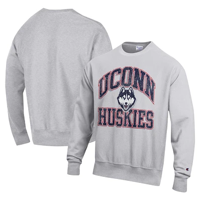 Men's Champion Heather Gray UConn Huskies Vault Late Night Reverse Weave Pullover Sweatshirt