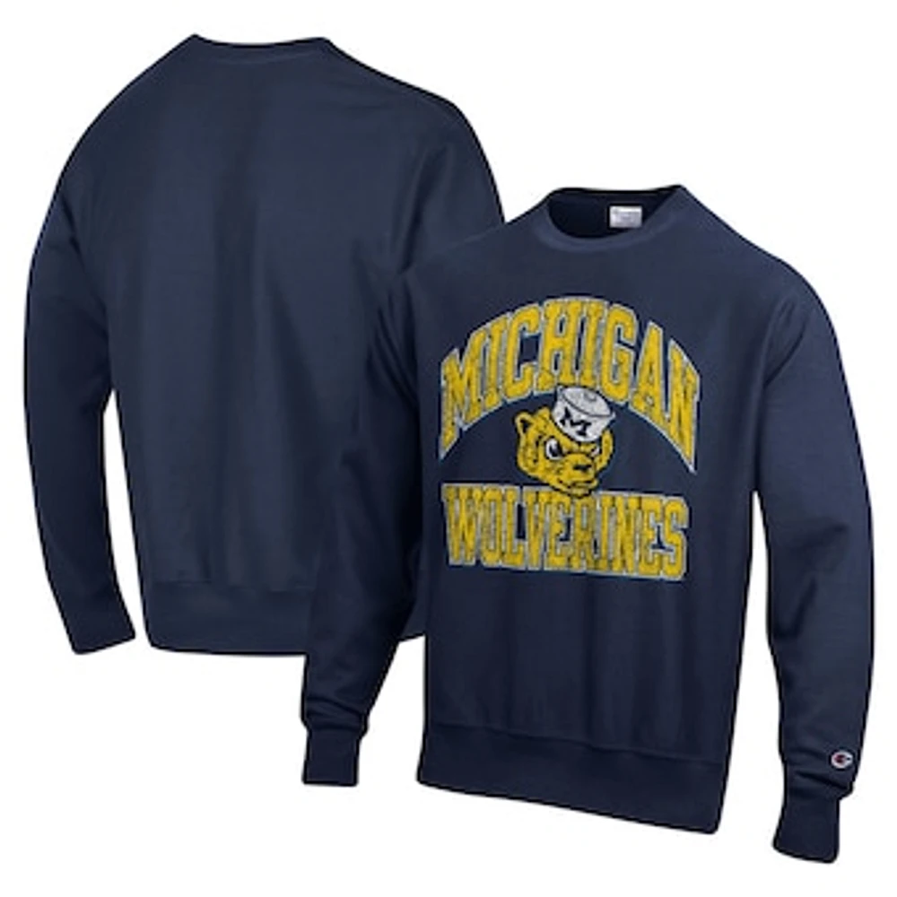 Men's Champion Navy Michigan Wolverines Vault Late Night Reverse Weave Pullover Sweatshirt