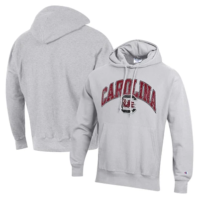 Men's Champion Heather Gray South Carolina Gamecocks Vault Late Night Reverse Weave Pullover Hoodie