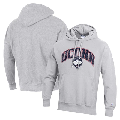 Men's Champion Heather Gray UConn Huskies Vault Late Night Reverse Weave Pullover Hoodie