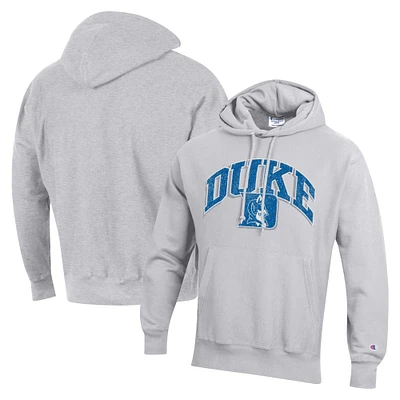 Men's Champion Heather Gray Duke Blue Devils Vault Late Night Reverse Weave Pullover Hoodie