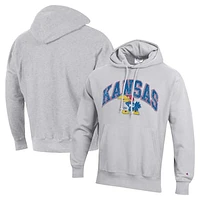 Men's Champion Heather Gray Kansas Jayhawks Vault Late Night Reverse Weave Pullover Hoodie