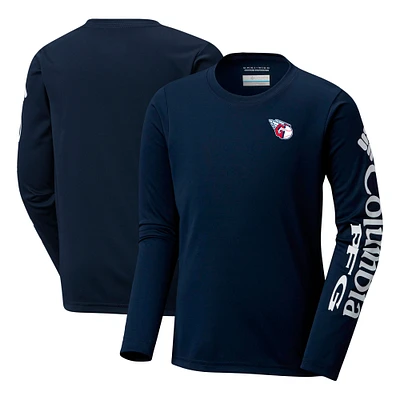 Youth Columbia Navy Cleveland Guardians Terminal Tackle Long Sleeve T-Shirt