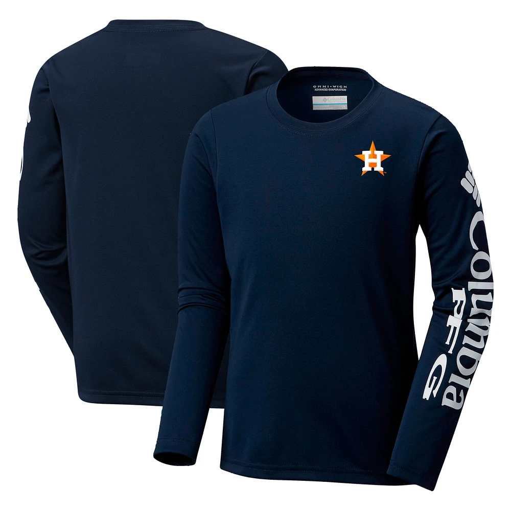 Youth Columbia Navy Houston Astros Terminal Tackle Long Sleeve T-Shirt