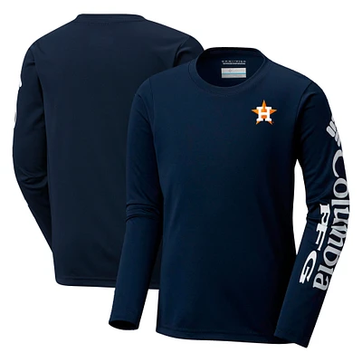 Youth Columbia Navy Houston Astros Terminal Tackle Long Sleeve T-Shirt