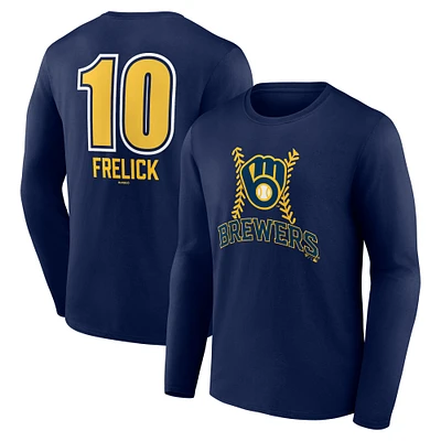 Men's Sal Frelick Navy Milwaukee Brewers Name & Number Fastball Long Sleeve T-Shirt