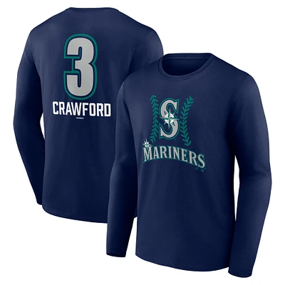 Men's J.P. Crawford Navy Seattle Mariners Name & Number Fastball Long Sleeve T-Shirt