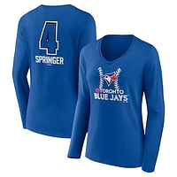 Women's George Springer Royal Toronto Blue Jays Name & Number Fastball V-Neck Long Sleeve T-Shirt