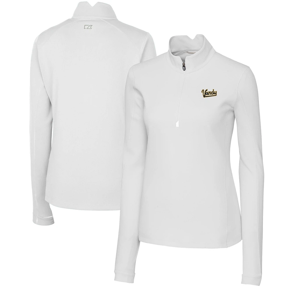Women's Cutter & Buck White Vanderbilt Commodores Vault DryTec Traverse Stretch Quarter-Zip Top