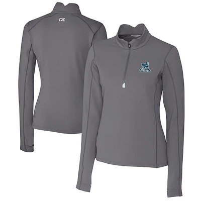 Women's Cutter & Buck Gray Citadel Bulldogs Vault DryTec Traverse Stretch Quarter-Zip Top