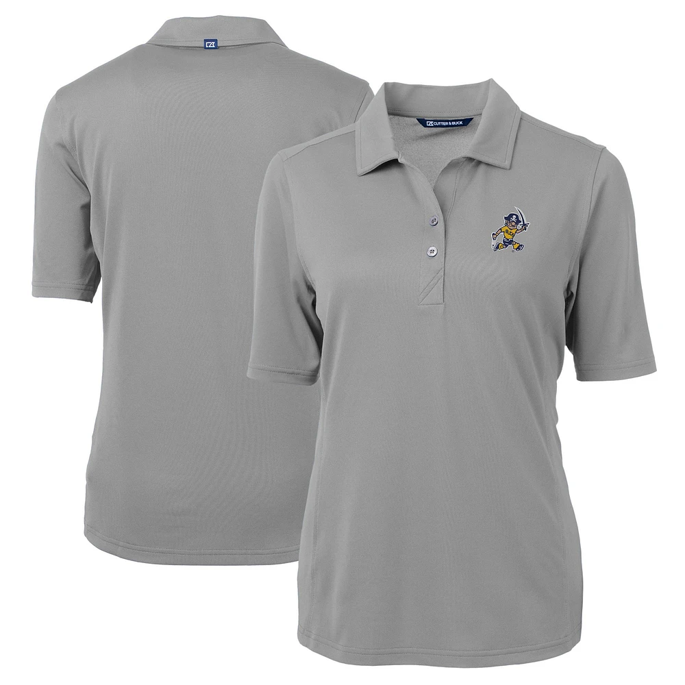 Women's Cutter & Buck Gray ETSU Buccaneers Vault DryTec Virtue Eco Pique Recycled Polo