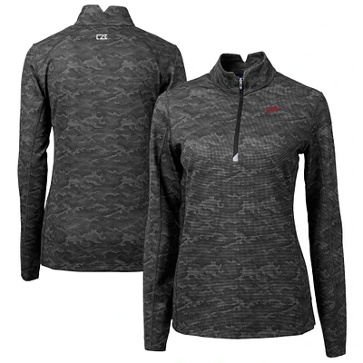 Women's Cutter & Buck  Black SMU Mustangs Vault DryTec Traverse Camo Print Stretch Quarter-Zip Top