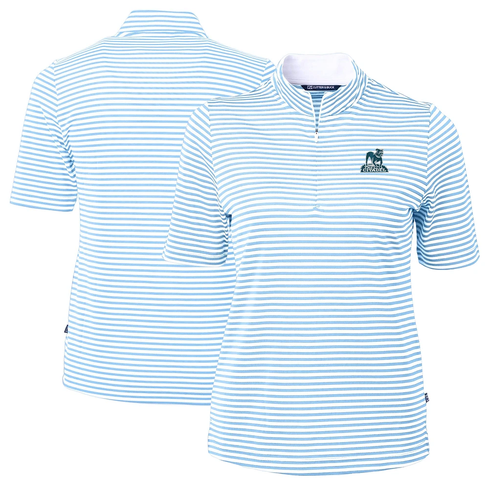Women's Cutter & Buck Light Blue Citadel Bulldogs Vault DryTec Virtue Eco Pique Stripe Recycled Top
