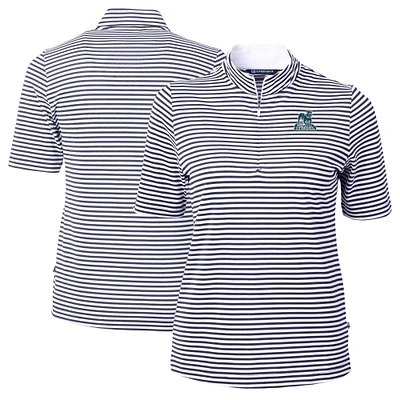 Women's Cutter & Buck  Navy Citadel Bulldogs Vault DryTec Virtue Eco Pique Stripe Recycled Top