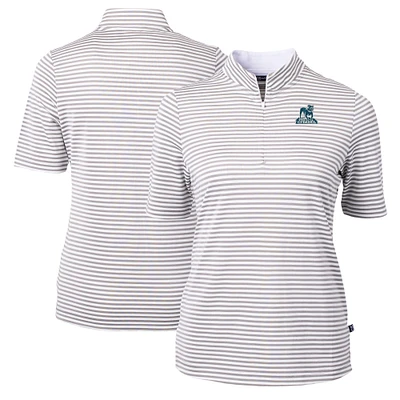 Women's Cutter & Buck  Gray Citadel Bulldogs Vault DryTec Virtue Eco Pique Stripe Recycled Top