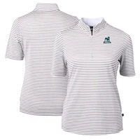 Women's Cutter & Buck  Gray Citadel Bulldogs Vault DryTec Virtue Eco Pique Stripe Recycled Top